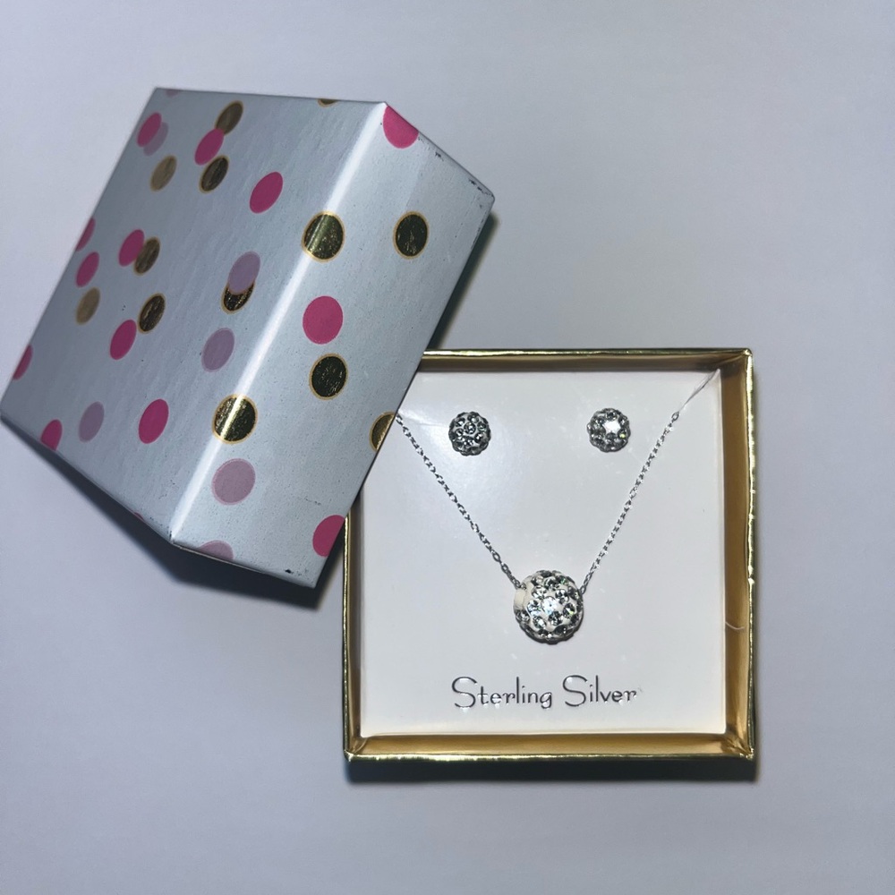 Solid Sterling Silver Crystal Fireball Necklace A… - image 1